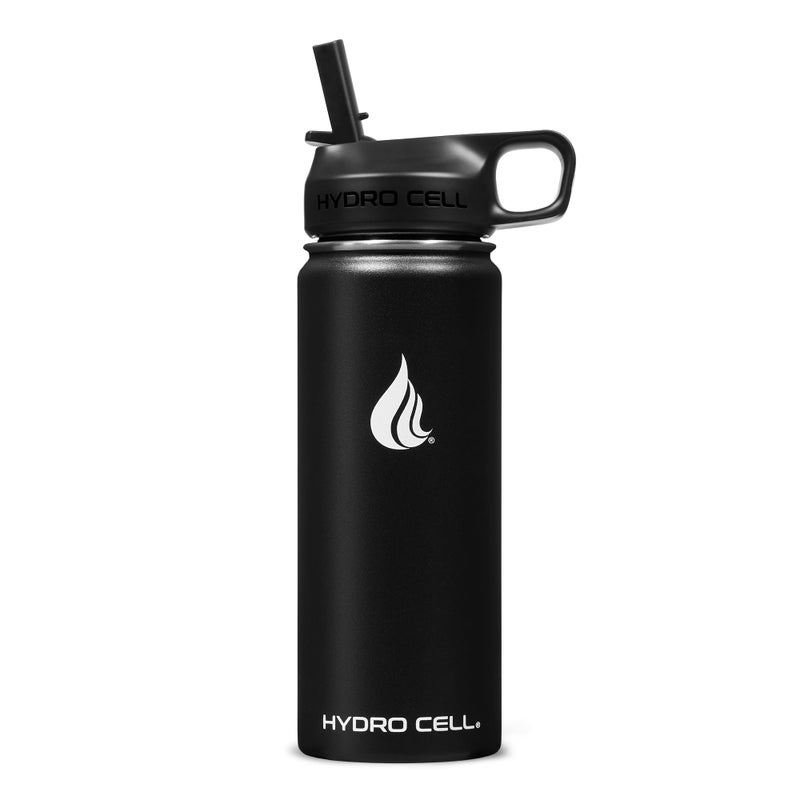 HYDRO CELL زجاجة مياه معزولة من الفولاذ المقاوم للصدأ من HYDRO CELL مع قش - للمشروبات الباردة والساخنة - قارورة مفرغة معدنية مع غطاء لولبي وترمس رياضي حديث مانع للتسرب للأطفال والكبار (أسود 18oz) - Image 2